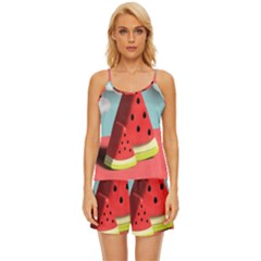 Watermelon Fruit Satin Pajama Short Set by Modalart