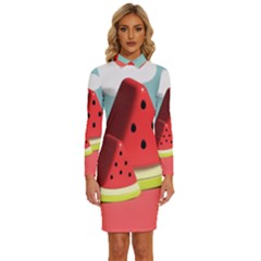 Watermelon Fruit Long Sleeve Shirt Collar Bodycon Dress by Modalart