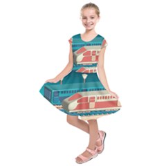 Bridge Transportation Train Toys Kids  Short Sleeve Dress by Modalart