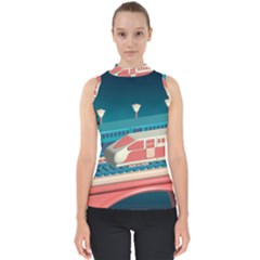 Bridge Transportation Train Toys Mock Neck Shell Top by Modalart