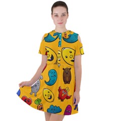 Graffiti Characters Seamless Ornament Short Sleeve Shoulder Cut Out Dress  by Bedest