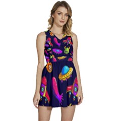 Space Pattern Sleeveless High Waist Mini Dress by Bedest