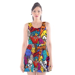 Graffiti Characters Seamless Pattern Scoop Neck Skater Dress by Bedest