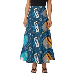 Seamless Pattern Vector Submarine With Sea Animals Cartoon Tiered Ruffle Maxi Skirt by Bedest