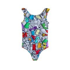 Graffity Characters Seamless Pattern Art Kids  Frill Swimsuit by Bedest