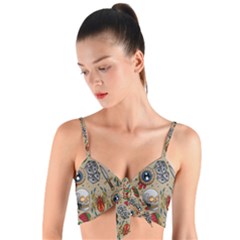 Tattoo Pattern Woven Tie Front Bralet by Bedest