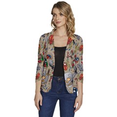 Tattoo Pattern Women s One-button 3/4 Sleeve Short Jacket by Bedest