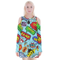 Comic Bubbles Seamless Pattern Velvet Long Sleeve Shoulder Cutout Dress by Bedest