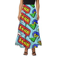 Comic Bubbles Seamless Pattern Tiered Ruffle Maxi Skirt by Bedest