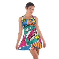 Comic Colorful Seamless Pattern Cotton Racerback Dress by Bedest