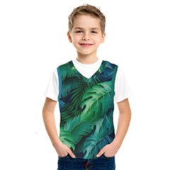 Tropical Green Leaves Background Kids  Basketball Tank Top by Bedest