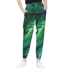 Tropical Green Leaves Background Women s Tapered Pants by Bedest