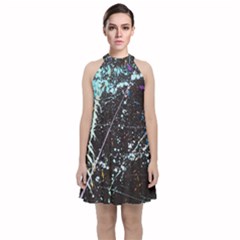 Abstract Colorful Texture Velvet Halter Neckline Dress  by Bedest