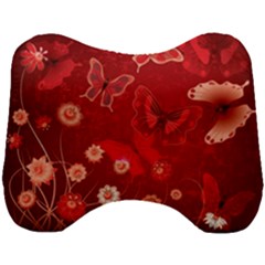 Four Red Butterflies With Flower Illustration Butterfly Flowers Head Support Cushion by Pakjumat