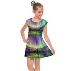 Aurora Borealis Polar Northern Lights Natural Phenomenon North Night Mountains Kids  Cap Sleeve Dress by Pakjumat