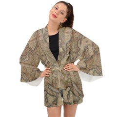 Old Vintage Classic Map Of Europe Long Sleeve Kimono by Pakjumat