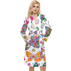 Butterflies Abstract Colorful Floral Flowers Vector Long Sleeve Velvet Robe by Pakjumat