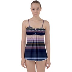 Horizontal Line Strokes Color Lines Babydoll Tankini Top by Pakjumat