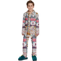 Pattern Texture Multi Colored Variation Kids  Long Sleeve Velvet Pajamas Set by Pakjumat