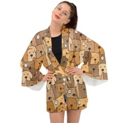 Cute Dog Seamless Pattern Background Long Sleeve Kimono by Pakjumat