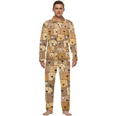 Cute Dog Seamless Pattern Background Men s Long Sleeve Velvet Pocket Pajamas Set by Pakjumat