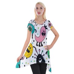 Funny Monster Pattern Short Sleeve Side Drop Tunic by Pakjumat