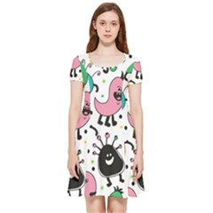 Funny Monster Pattern Inside Out Cap Sleeve Dress by Pakjumat