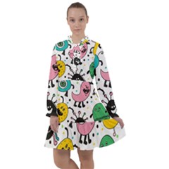 Funny Monster Pattern All Frills Chiffon Dress by Pakjumat