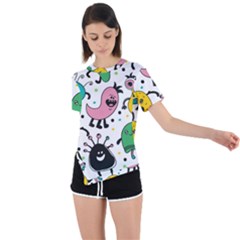 Funny Monster Pattern Asymmetrical Short Sleeve Sports T-shirt by Pakjumat