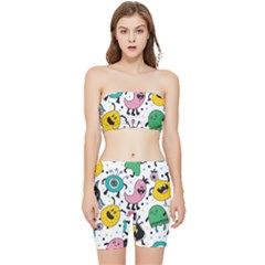 Funny Monster Pattern Stretch Shorts And Tube Top Set by Pakjumat