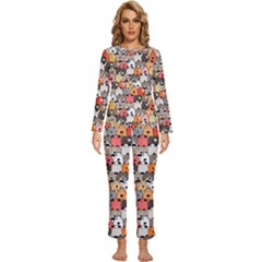 Cute Dog Seamless Pattern Background Womens  Long Sleeve Lightweight Pajamas Set by Pakjumat