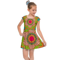 Mandala Patterns Yellow Kids  Cap Sleeve Dress by Pakjumat