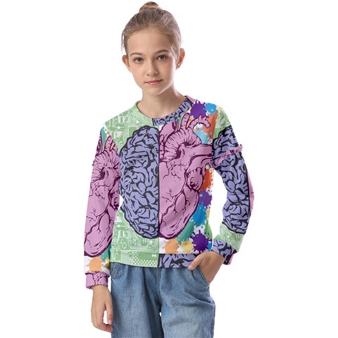 Brain Heart Balance Emotion Kids  Long Sleeve T-shirt With Frill  by Maspions