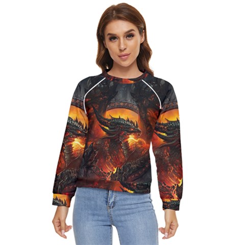 Dragon Fire Fantasy Art Women s Long Sleeve Raglan T-shirt by Maspions