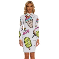 Doodle Cartoon Drawn Cone Food Long Sleeve Shirt Collar Bodycon Dress by Hannah976