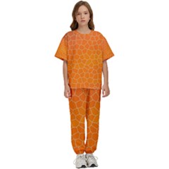 Orange Mosaic Structure Background Kids  T-shirt And Pants Sports Set by Hannah976