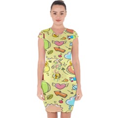 Cute Sketch Child Graphic Funny Capsleeve Drawstring Dress  by Hannah976