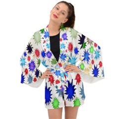 Inks Drops Black Colorful Paint Long Sleeve Kimono by Hannah976