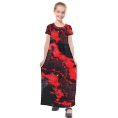 Red Black Fractal Mandelbrot Art Wallpaper Kids  Short Sleeve Maxi Dress by Hannah976