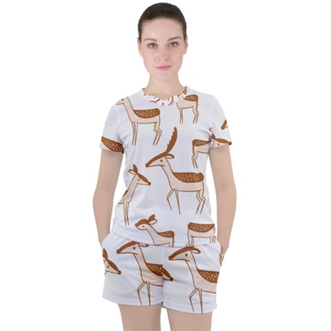 Seamless Deer Pattern Design Women s T-shirt And Shorts Set by Hannah976