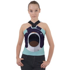 Astronaut Space Astronomy Universe Cross Neck Velour Top by Sarkoni