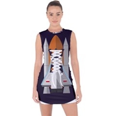 Rocket Space Universe Spaceship Lace Up Front Bodycon Dress by Sarkoni