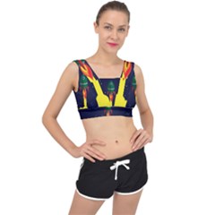 Rocket Halftone Astrology Astronaut V-back Sports Bra by Sarkoni