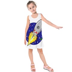 Rocket Ship Launch Vehicle Moon Kids  Sleeveless Dress by Sarkoni