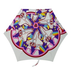 Badge Patch Pink Rainbow Rocket Mini Folding Umbrellas by Sarkoni