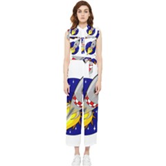 Rocket Ship Launch Vehicle Moon Women s Frill Top Chiffon Jumpsuit by Sarkoni