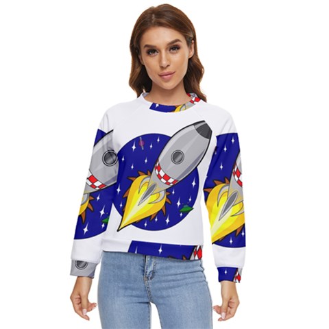 Rocket Ship Launch Vehicle Moon Women s Long Sleeve Raglan T-shirt by Sarkoni