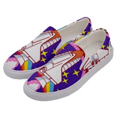 Badge Patch Pink Rainbow Rocket Men s Canvas Slip Ons by Sarkoni