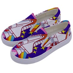 Badge Patch Pink Rainbow Rocket Kids  Canvas Slip Ons by Sarkoni