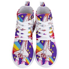 Badge Patch Pink Rainbow Rocket Women s Lightweight High Top Sneakers by Sarkoni